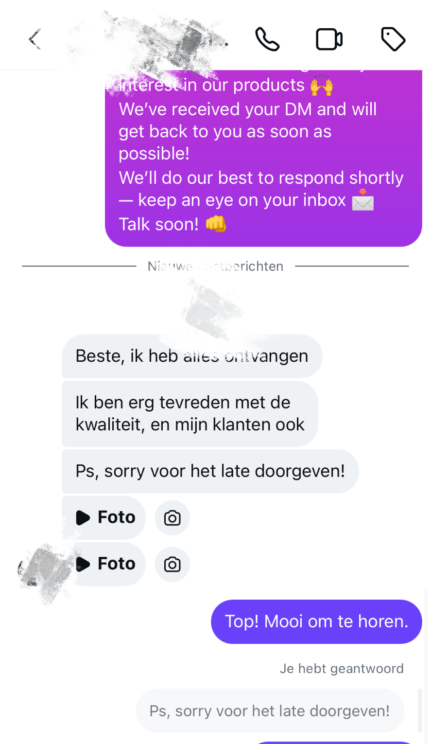 Customer review message